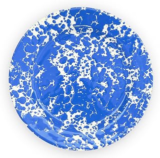 Crow Canyon Home Enamelware Flat Salad Plate, 8 inch, Blue/White Splatter (Set of 4)