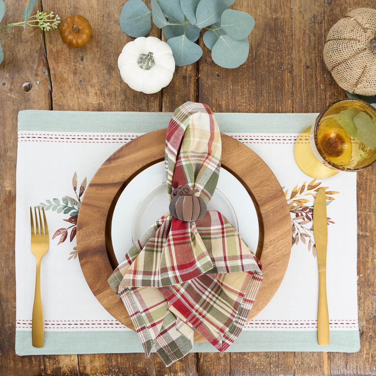 DII Give Thanks Plaid Napkins, 20x20 Inch Square, Set of 6
