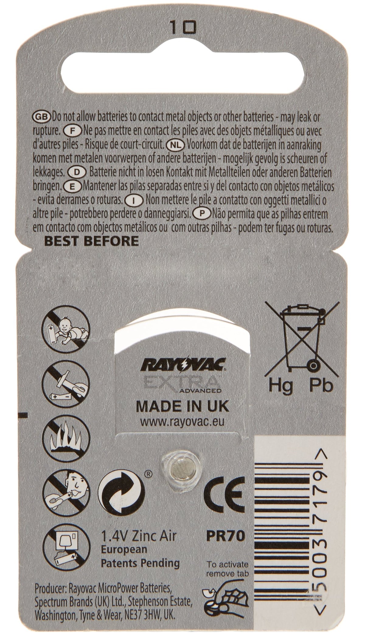 Extra Advanced Hearing Aid Batteries Size 10 (60 Batteries) by Rayovac – Model 0000050037179