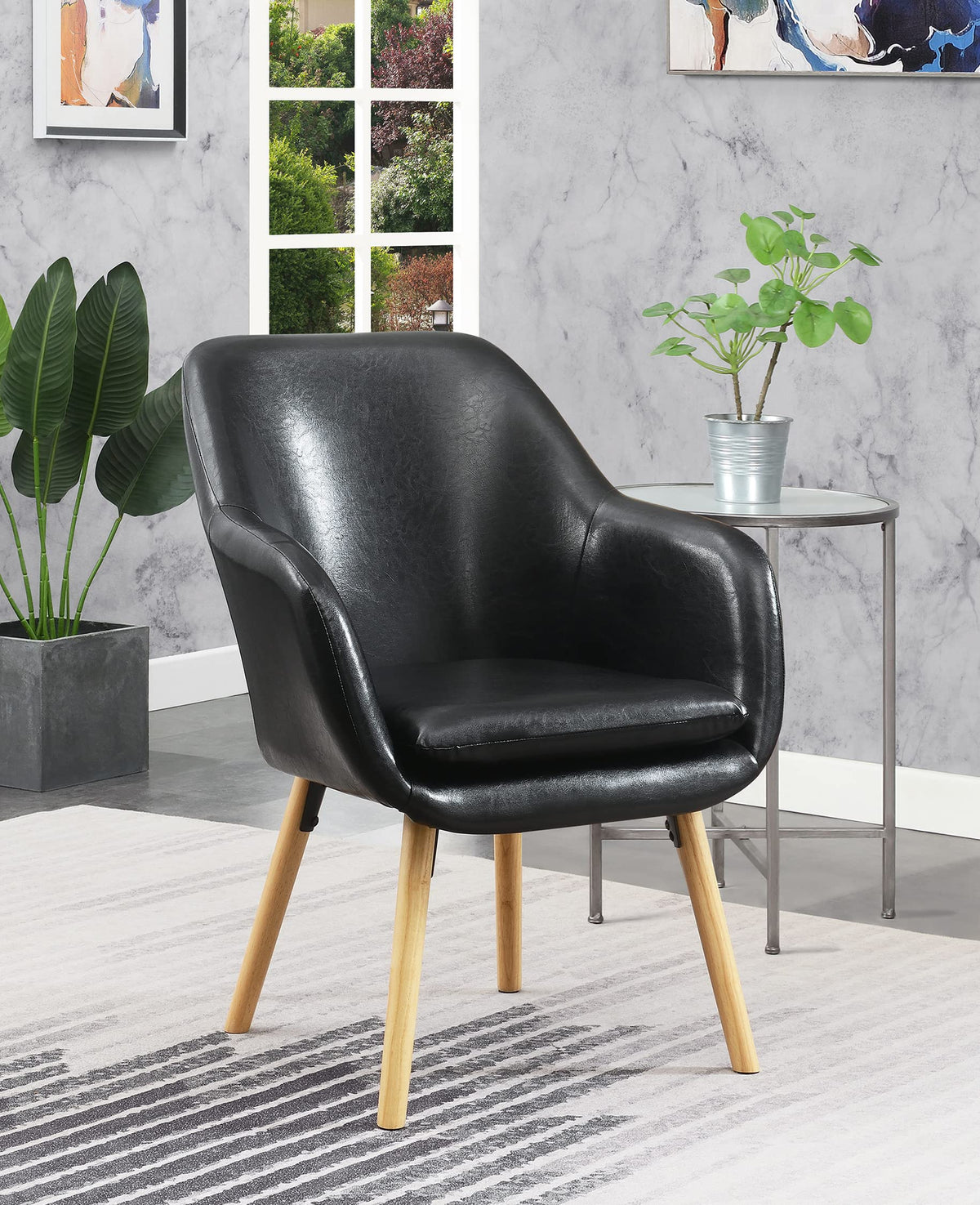 Take a Seat Charlotte Accent Chair by Convenience Concepts – 25.25"L x 26.75"W x 33.5"H, Faux Leather, Black Faux Leather, Model 310131B