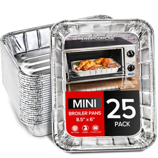 25 Pack- Mini Toaster-Oven Broiler Pans by Stock Your Home – 8.5" x 6", Aluminum, Silver, Pack of 25, Model Stock Your Home 2107