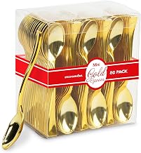 Gold Plastic Mini Spoons Disposable, 4 inch (80 Pack) Tasting Spoon, Dessert Mini spoon for Ice Cream Taster, Small Sample Desserts, Gelato Sampling, Fancy Miniature Pudding, Little Appetizers, Bulk