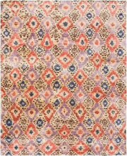 Luxor Collection Area Rug - 9' x 12', Purple & Rust, Handmade Ikat Design Banana Silk, Ideal for High Traffic Areas in Living Room, Bedroom (LUX161A)