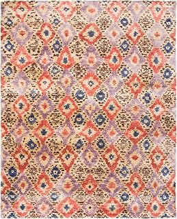 Luxor Collection Area Rug - 9' x 12', Purple & Rust, Handmade Ikat Design Banana Silk, Ideal for High Traffic Areas in Living Room, Bedroom (LUX161A)