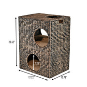 Jaxon 18" Modern Classic 2-Tier Handwoven Hyacinth Rectangular 5-Hole Cat Condo with 2 Machine-Washable Cushions by THE LICKER STORE – One Size, Water Hyacinth, Model CHS1000B