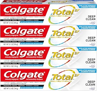 Colgate Total Toothpaste with Stannous Fluoride and Zinc, Multi Benefit Toothpaste with Sensitivity Relief and Cavity Protection, Deep Clean - 5.1 ounce (4 Pack)