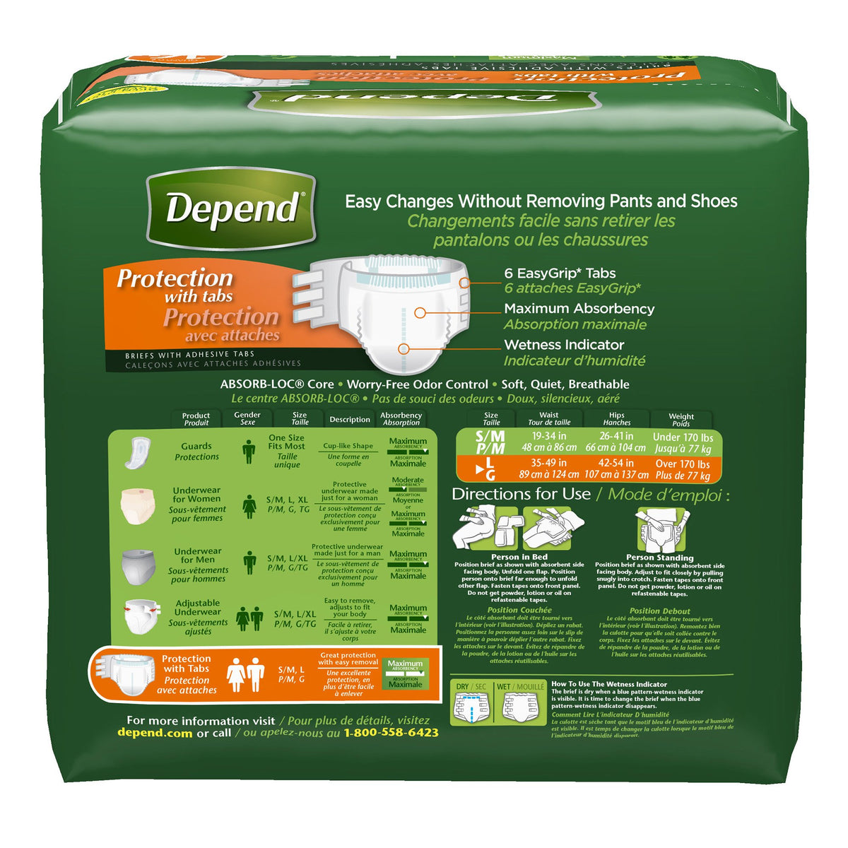 Protection with Tabs Maximum Absorbency by Depend – Large (Pack of 48), Polypropylene, Polyethylene, Cloth-like, White, Pack of 3, Model 35458