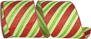 Reliant Ribbon Diagonal Glitter Holiday Stripes Linen Wired Edge, Green/red, 4 Inch, 10 Yards