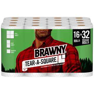 Tear-A-Square Paper Towels by Brawny – 16 Count (Pack of 1), Paper, White, Model 44223
