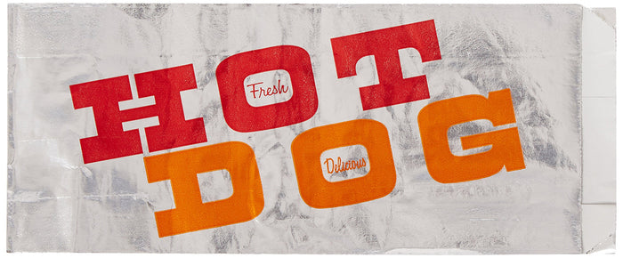 Bagcraft Foil Single-Serve Bags, 3.5" x 8.5", Silver/"Hot Dog" Design, 1,000/Carton