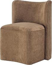 NPD Furniture Morraine Swivel Dining Side Chair with Casters, Modern Rolling Upholstered Dinner Table Seating - Millburry Brown Chenille