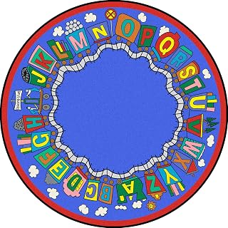 Joy Carpets Kid Essentials Language & Literacy Reading Train Rug, Multicolored, 13'2" Round