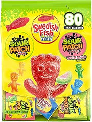 Sour Patch Kids & SWEDISH FISH Mini Soft & Chewy Candy Variety Pack, 80 ct | Bulk Gummy Candy, Treat Size Snack Packs, Individually Wrapped
