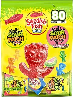 Sour Patch Kids & SWEDISH FISH Mini Soft & Chewy Candy Variety Pack, 80 ct | Bulk Gummy Candy, Treat Size Snack Packs, Individually Wrapped