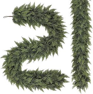 Alupssuc 2PCS 9FT Christmas Garland, Encrypting Real Touch Cedar Garland | Full Artificial Greenery Cypress Pine Garland for Mantle Table Railing Fireplace Indoor & Outdoor Christmas Decoration