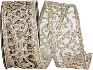 Reliant Ribbon Scroll Glitter Opulence Cut Out Wired Edge, Platinum, 2-1/2 Inch, 10 Yards