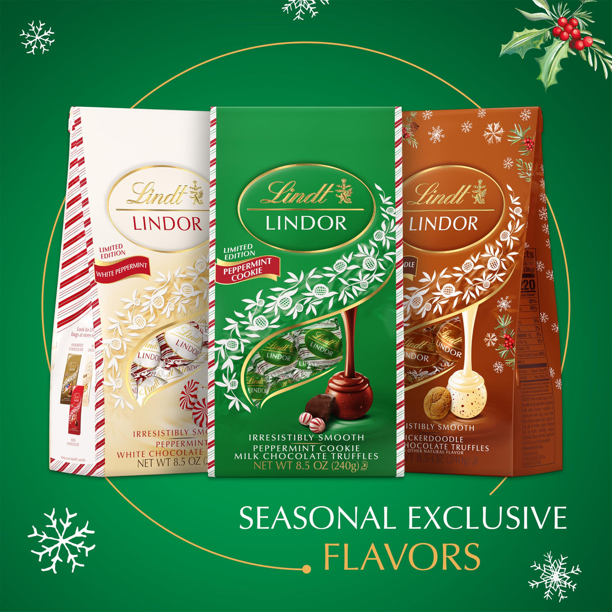 LINDOR Peppermint Cookie Milk Chocolate Candy Truffles by Lindt – 8.5 Ounce (Pack of 1), white
