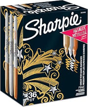 Sharpie Metallic Permanent Markers, Fine Point, Assorted Metallic, 36 Count