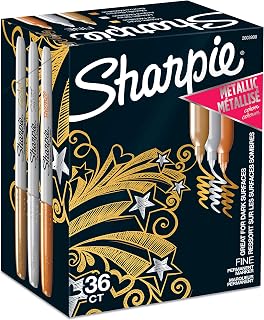 Sharpie Metallic Permanent Markers, Fine Point, Assorted Metallic, 36 Count
