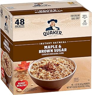 Quaker Instant Oatmeal, Maple & Brown Sugar, Individual Packets, 1.51 Ounce (Pack of 48)