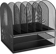 Safco Onyx Desk Organizer, 6 Vertical Compartments and 2 Trays, Office and Classroom Mailbox , Paper and Mail Sorter, Steel Mesh, Black