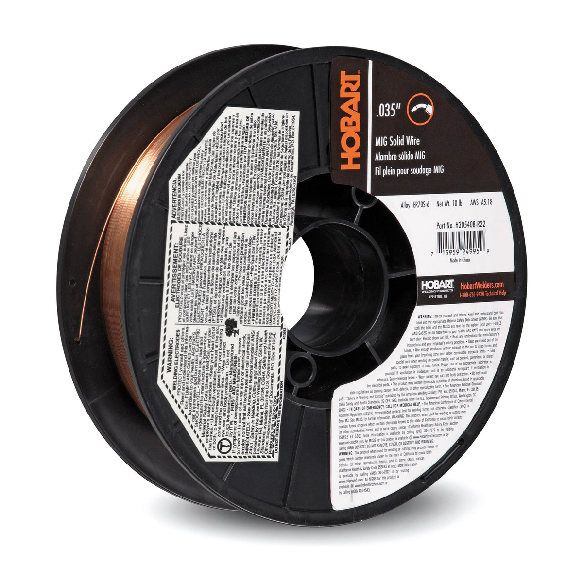 ER70S-6 Solid MIG Welding Wire 0.035 in by Hobart – 0.035-Inch, Carbon Steel, Silver, Model H305408-R22H305408R22 ER70S-6