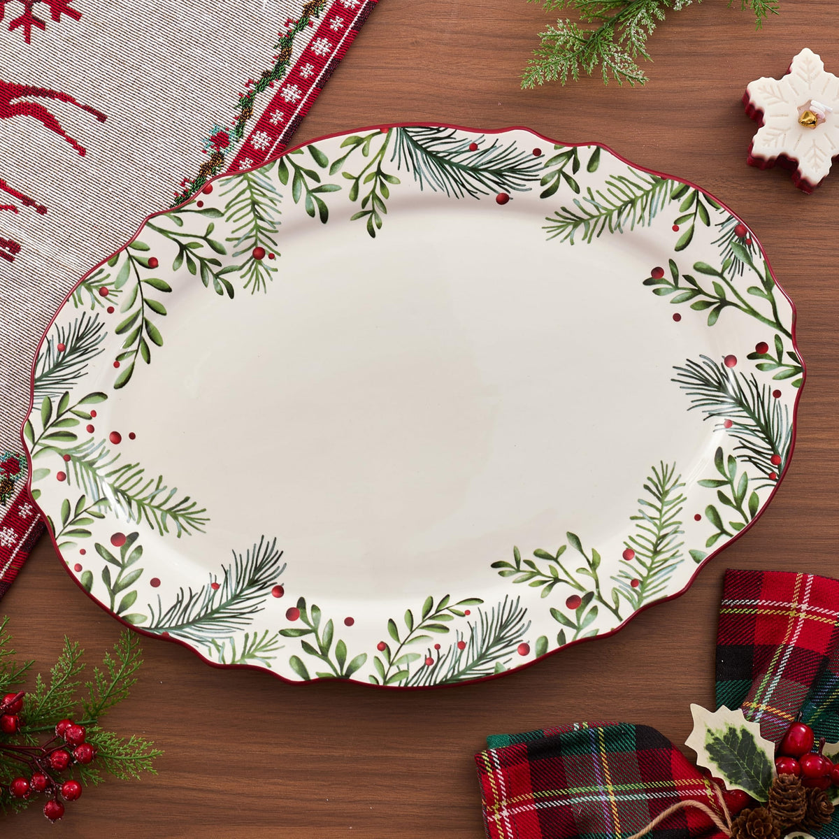Bico Santa On The Way Scalloped Oval Platters, Large and Medium 16 and 14 Inch, Set of 2