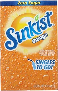 Sunkist Powdered Drink Mix Sticks Zero Sugar Singles to Go Orange 6 Count, 0.74 Ounce