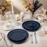 KIRE Plastic Plates, 200 Count with Silver Rim, Navy Blue