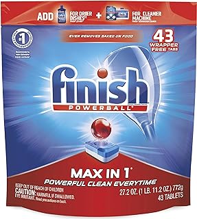 Finish Max in 1-43ct - Dishwasher Detergent - Powerball - Wrapper Free Dishwashing Tablets - Dish Tabs - Packaging May Vary
