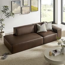 Modway Restore Faux Leather 2-Piece Modular Loveseat in Espresso – Low Profile Vegan Leather Sectional Sofa with Right-Facing Armchair and Left-Facing Armless Chaise