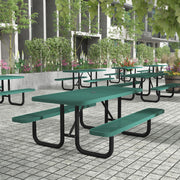 Commercial 6' Rectangular Expanded Mesh Metal Picnic Table with Anchors - Green by Flash Furniture – Steel, Green, Model SLF-EML72-H48L-GN-GG
