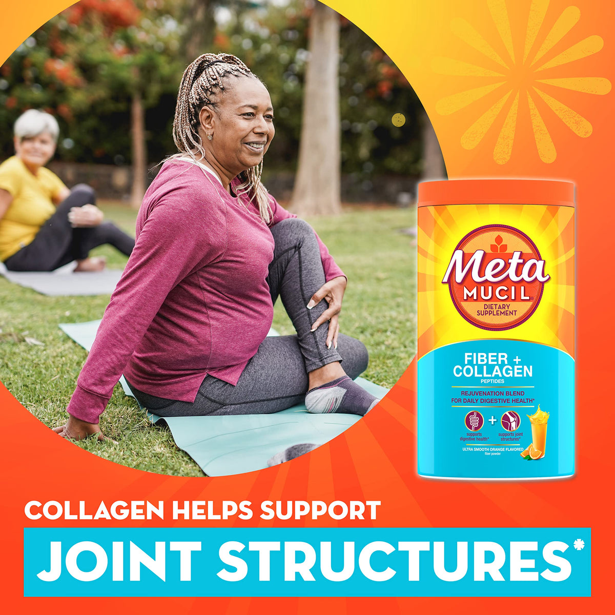 Daily Fiber + Collagen by Metamucil – Model Daily Fiber + Collagen, Psyllium Husk Powder, Plant Based, Sugar-Free with Stevia, 3-in-1 Fiber for Digestive Health, Orange Flavored