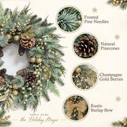 Worthyeah Pine Christmas Wreath, 22 Inch, Vintage Gold