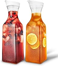 Plastic Juice Carafe with Lids (Set of 2) 50 oz Carafes for Mimosa Bar by Stock Your Home – Set of 2, 50.0 ounces, Polyethylene (PE), Clear, Pack of 2
