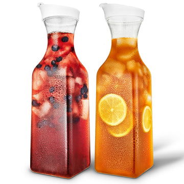 Plastic Juice Carafe with Lids (Set of 2) 50 oz Carafes for Mimosa Bar by Stock Your Home – Set of 2, 50.0 ounces, Polyethylene (PE), Clear, Pack of 2