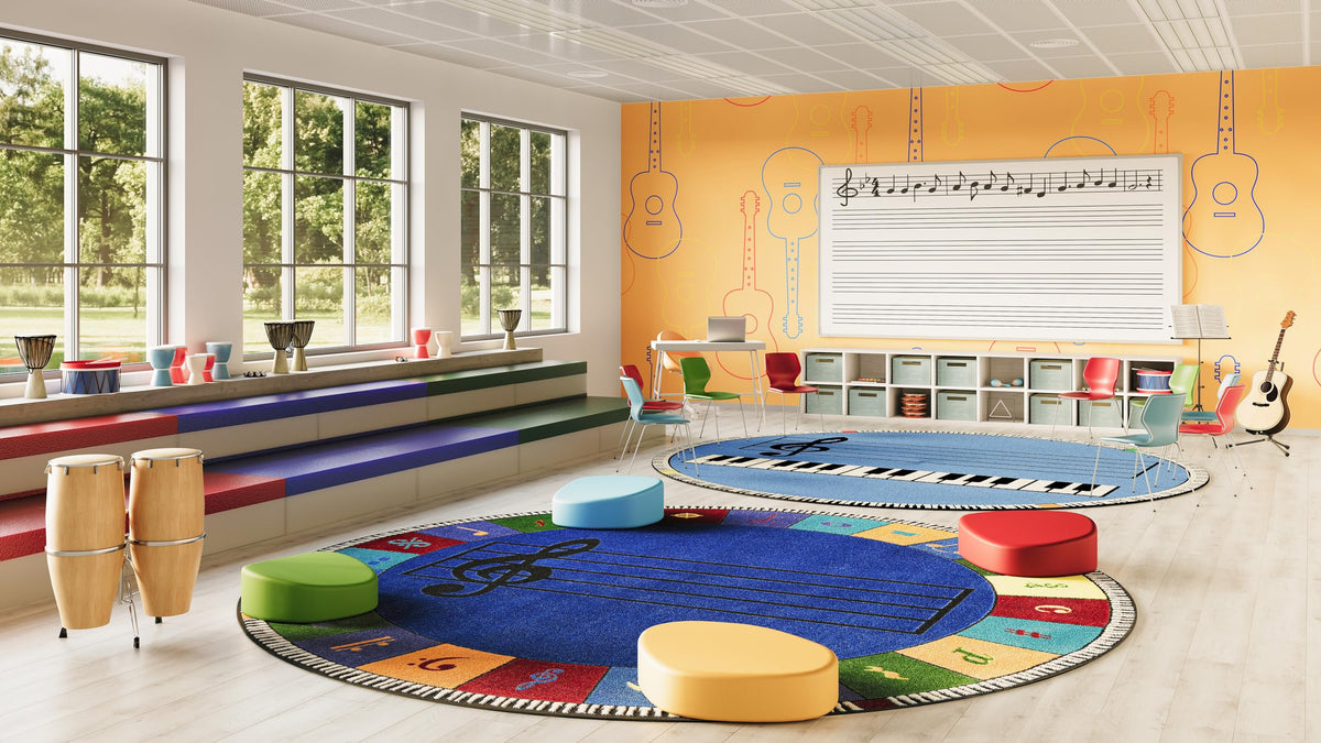 Note Worthy Elementary Rug by Joy Carpets – 13'2" (Round), Nylon, Multi Color, Model 1462XLE-01