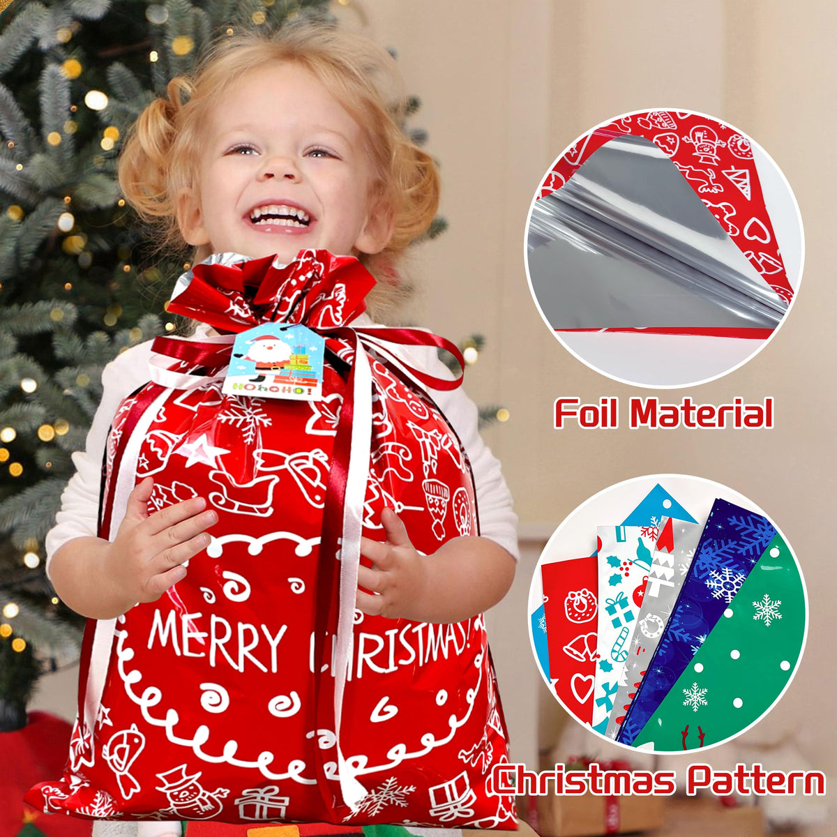 Diamerd Christmas Drawstring Gift Bags, 38 Count Assorted Sizes