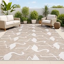 JONATHAN Y Flamingos Two-Tone Indoor Outdoor Area Rug 3X5 Beige/White, Liana Casual Coastal for Backyard, Patio, Porch, Easy-Cleaning, High Traffic, Pet-Friendly, Non-Shedding (TSN401A-3)