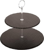 PADERNO World Cuisine Two-Tier Natural Slate Display Stand, Black