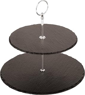 PADERNO World Cuisine Two-Tier Natural Slate Display Stand, Black