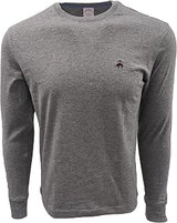 Brooks Brothers Men's All Cotton Golden Fleece Embroidery Solid Long Sleeve Crewneck Tee T-Shirt (Small, Grey Heather (Maroon Logo))
