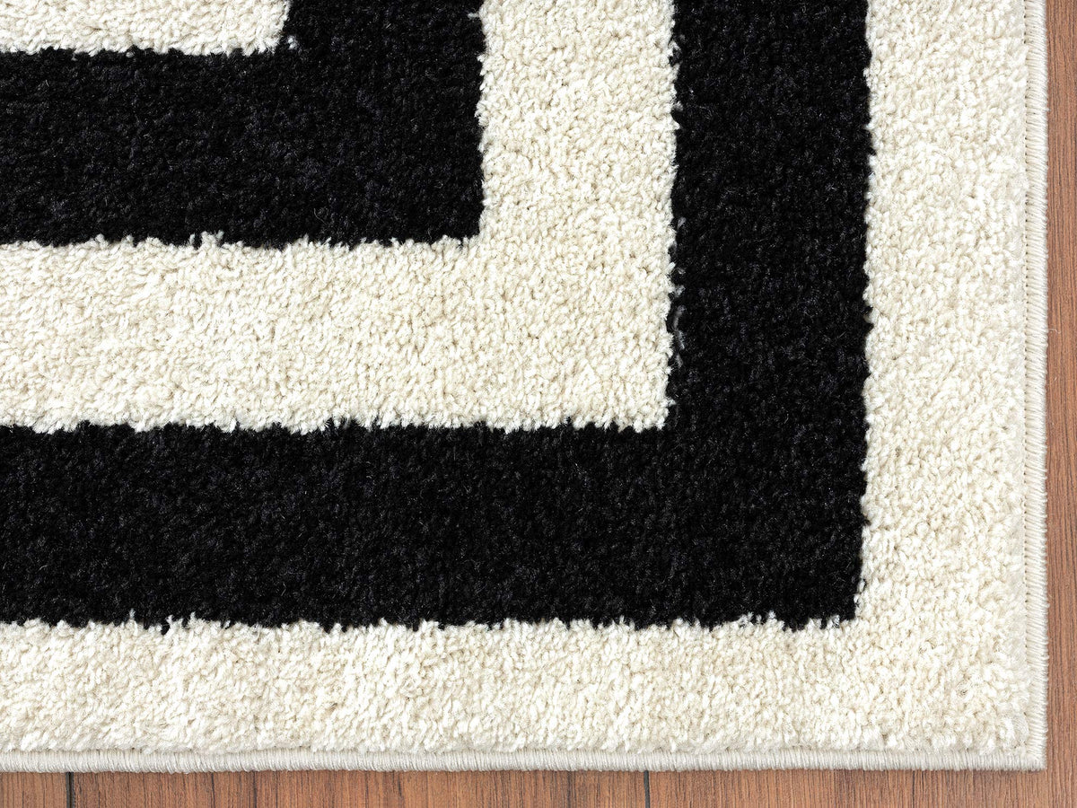 Casa CAS120A Contemporary Black and Ivory Rectangular Area Rug by Abani – 8'11" x 12' (Rectangular), Polypropylene, Ivory, Model CAS120-parent