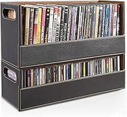 Faux Leather DVD & CD Storage Box - Movie Shelf Organizer for Blu-Ray, Video Game Cases, VHS Tape Display Stand, Disc Holder Can Store Up to 28 DVDs & 40 CDs