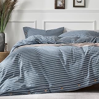 100% Washed Cotton Striped Duvet Cover Set King, Linen-Like