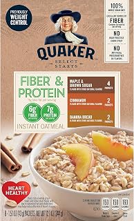 Quaker Instant Oatmeal, Fiber & Protein 3 Flavor Variety Pack, Individual Packets, 8 Count (Pack of 4)