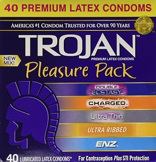 TROJAN Pleasure Pack Lubricated Condoms Variety Pack (80 Condoms)