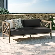 Modway Northlake Teak Outdoor Loveseat in Weathered Gray Flint – 2 Seater Outdoor Sofa with Weather-Resistant Cushions