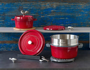 Round Cocotte - 9Qt - Cherry by STAUB – 30cm, 8.4 liters, Cast Iron, 03) Cherry, Model 1004228
