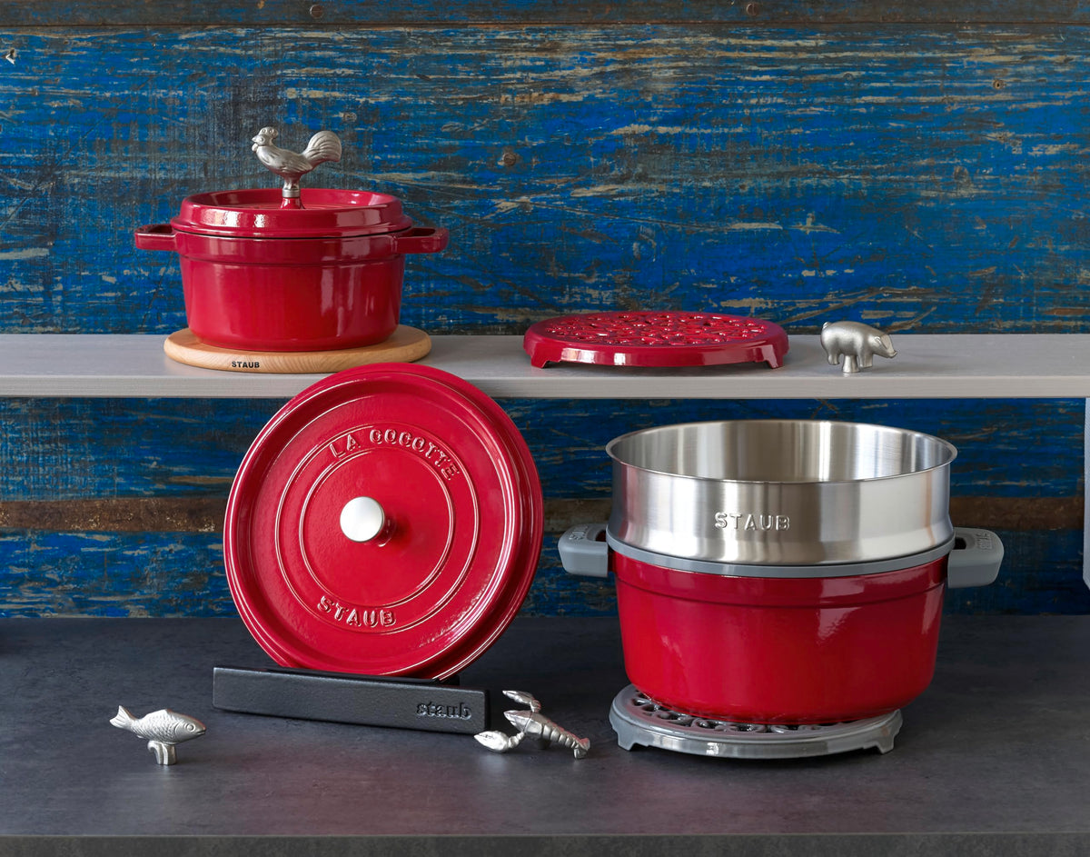 Round Cocotte - 9Qt - Cherry by STAUB – 30cm, 8.4 liters, Cast Iron, 03) Cherry, Model 1004228
